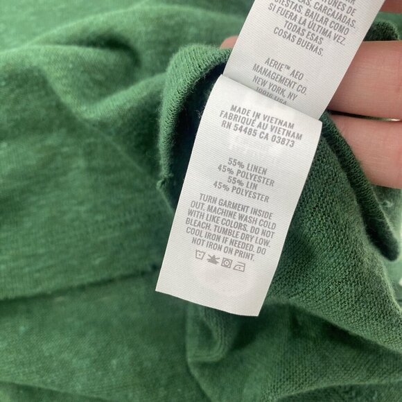 Aerie Size Small Breezy Boyfriend Linen Blend T-Shirt Green Happy Right Here - Picture 13 of 13